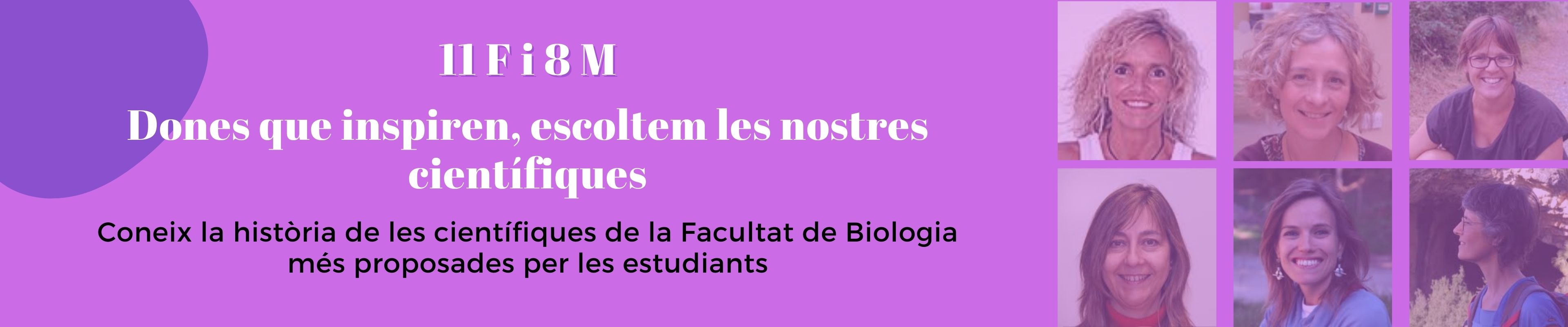 Hi apareix el títol "Dones que inspiren, escoltem les nostres científiques" i 11F 8M