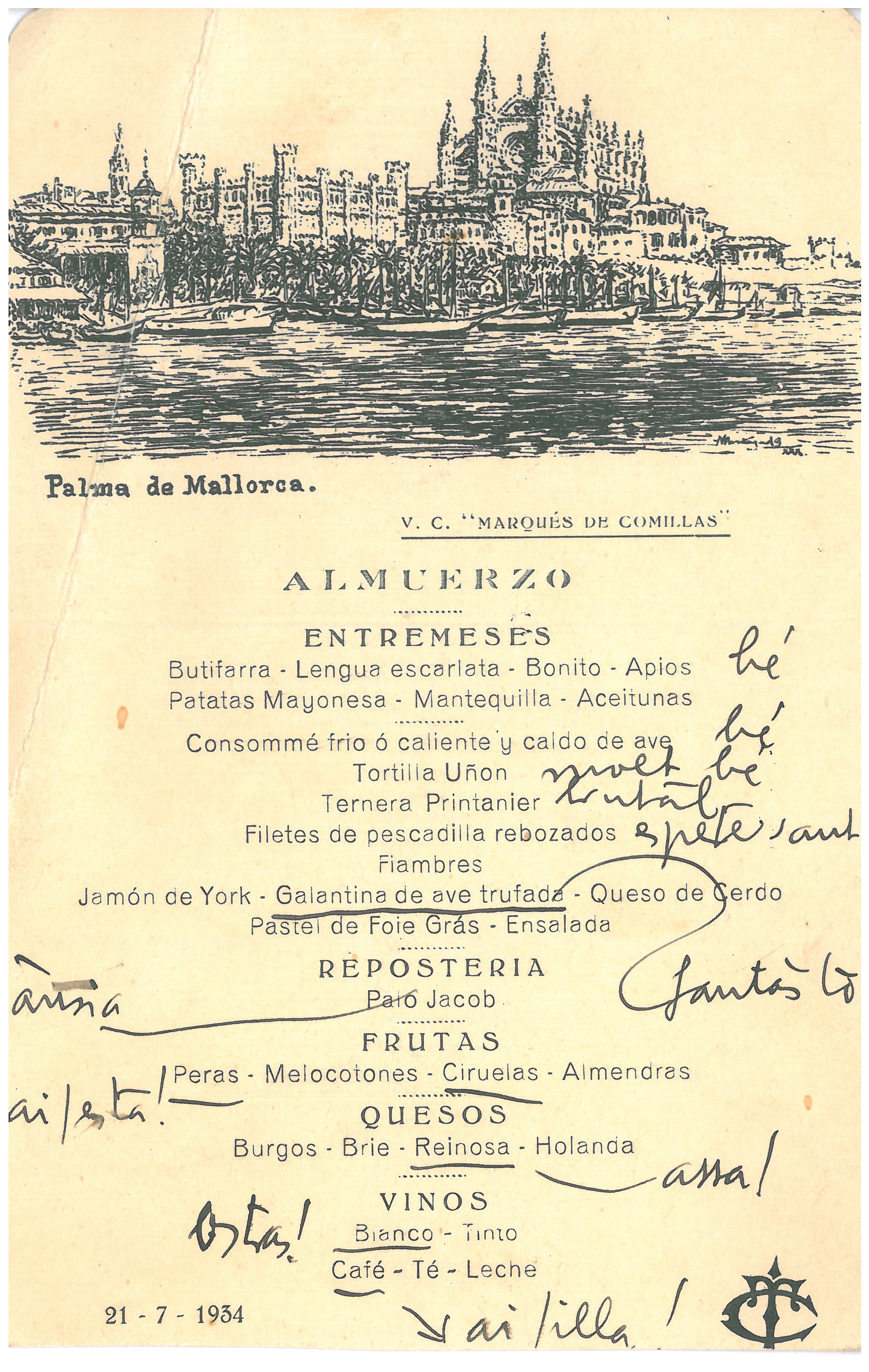 45b. G. Díaz-Plaja comenta con entusiasmo el menú.