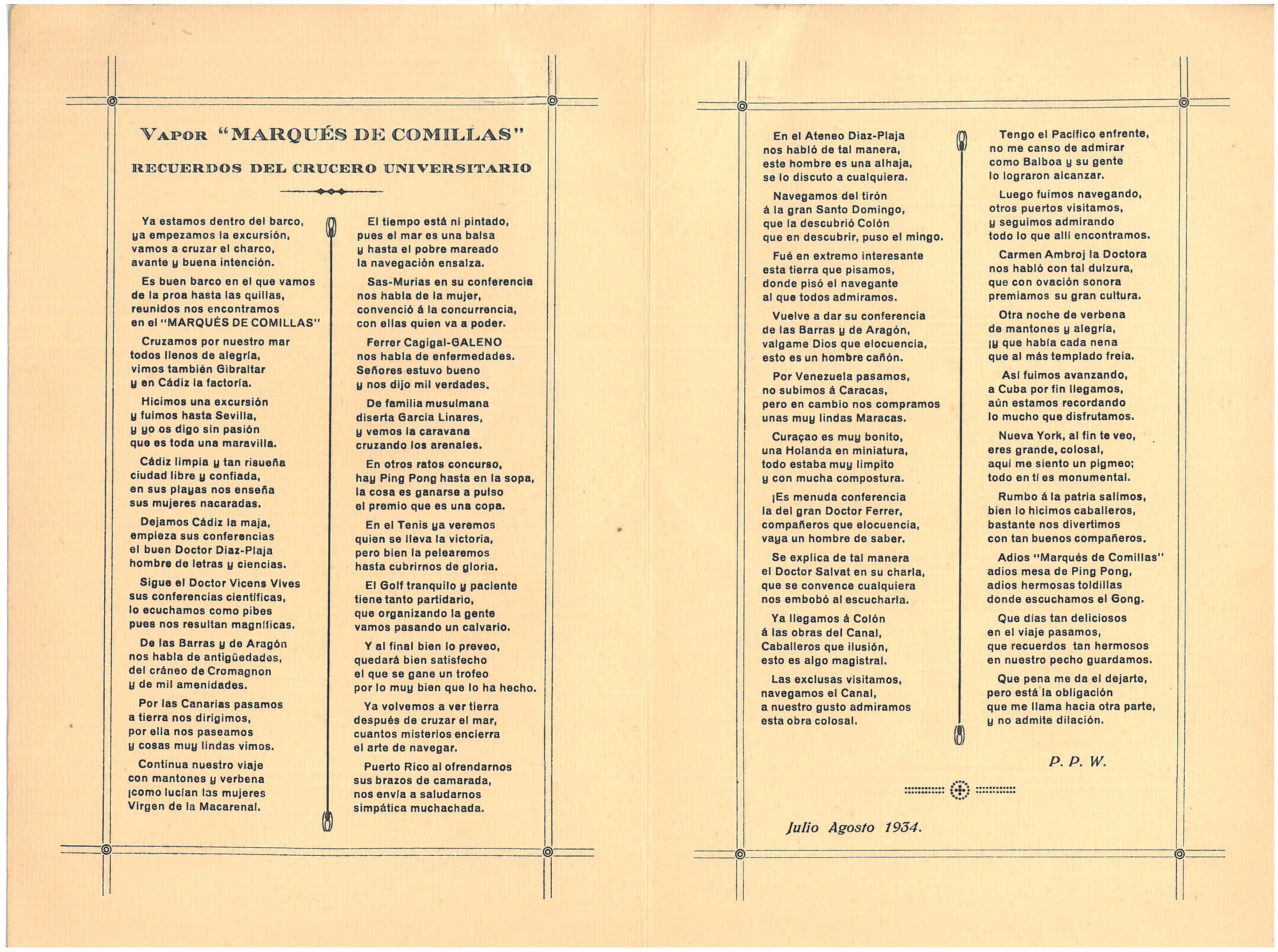 54-55. Crónica en verso del viaje con toques de humor y anécdotas.