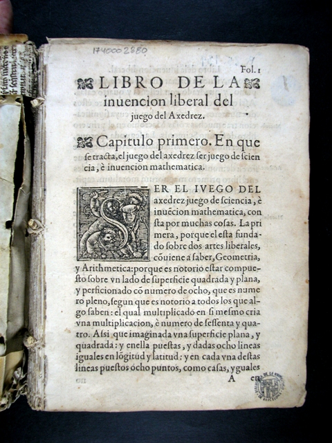 López de Segura, Ruy. Libro de la invencion liberal y arte del juego del axedrez,