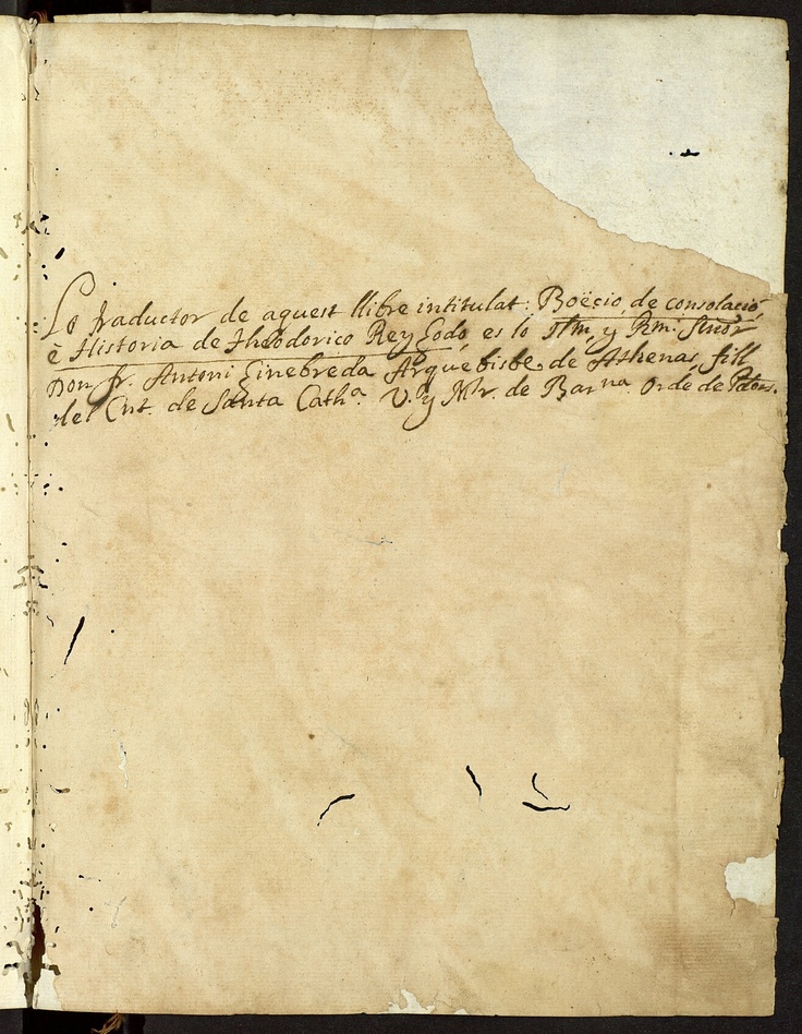 Boeci, ca. 480-524 o 5. De consolació [Manuscrit] / [traducció catalana de Fr. Antoni Ginebreda]