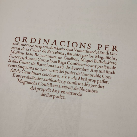 Les Ordinacions de l’Estudi General de Barcelona del CRAI Biblioteca de Fons Antic, protagonistes de l’Agenda 2025