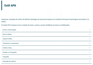 Nova pàgina al web del CRAI sobre citacions: Estil APA