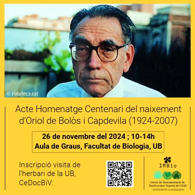 Centenari del naixement d'Oriol de Bolòs i Capdevila: la UB posa a disposició per a la consulta el seu fons dipositat al CRAI Biblioteca de Biologia