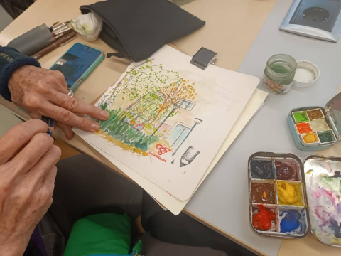 El Sketch Breakfast Club visita el CRAI Filosofia, Geografia i Història i omple els seus espais d'art amb aquarel·les